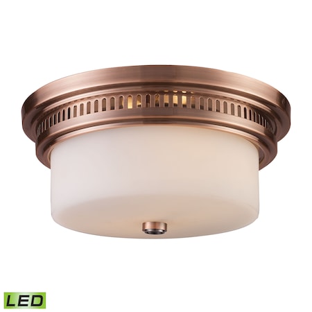 ELK LIGHTING Chadwick 2-Lght Flsh Mnt Antique Copper w/Wht Glass - Incl LED Bulbs 66141-2-LED